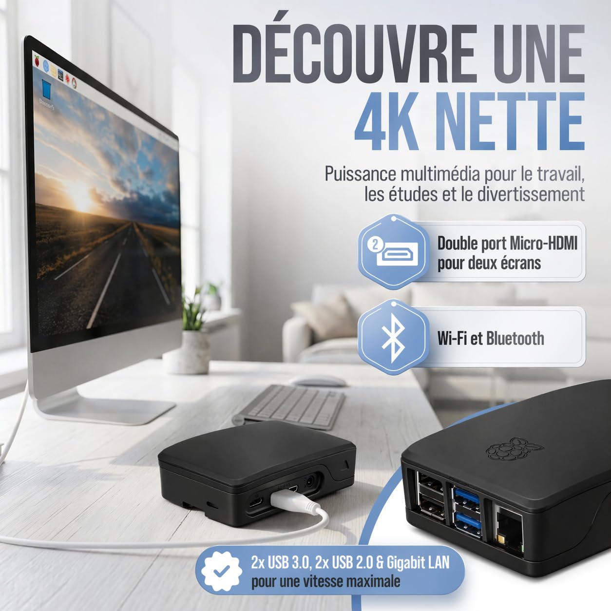 db-tronic Raspberry Pi 4 2 Go Starter Kit | Édition Noire 64 Go | Alimentation 15 W | Boîtier Noir | Micro HDMI 4K | Dissipateurs | idéal pour Home Assistant et Le Smart Home