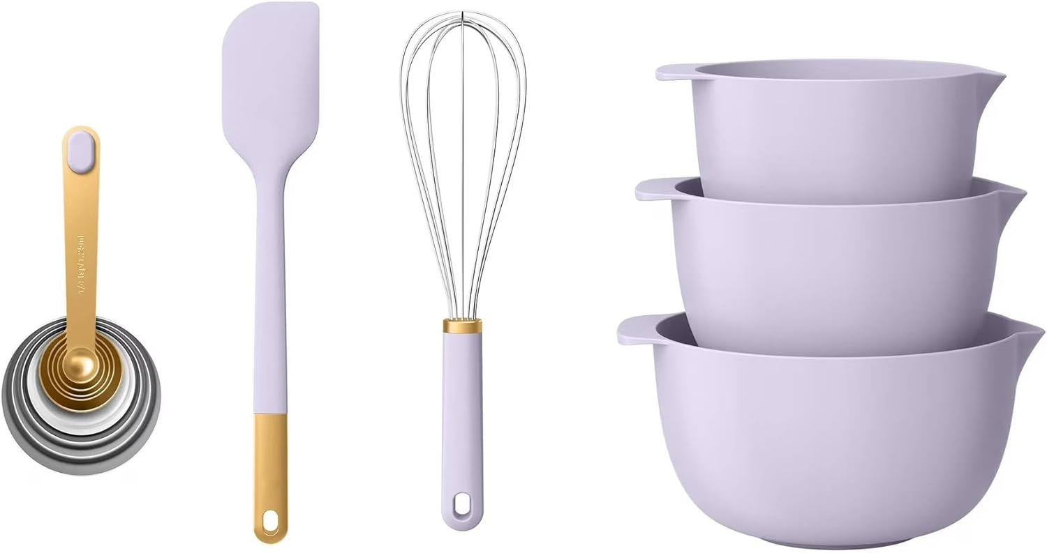 14-Piece Mixing Bowls and Measuring Tools Set with Utensils (Lavender)