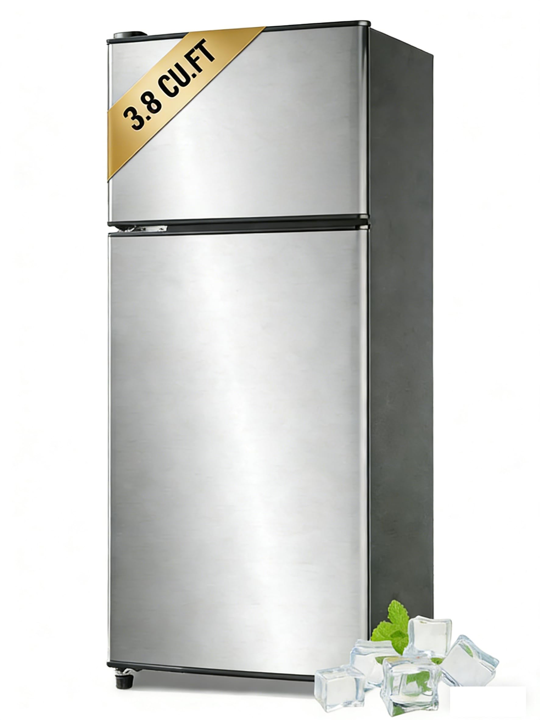KRIB BLING 3.8 Cu.Ft Refrigerator 2 Door 7 Level Adjustable Thermostat Control Top-Freezer Refrigerator Lock Fresh Energy Saving Silver | Fridge.com