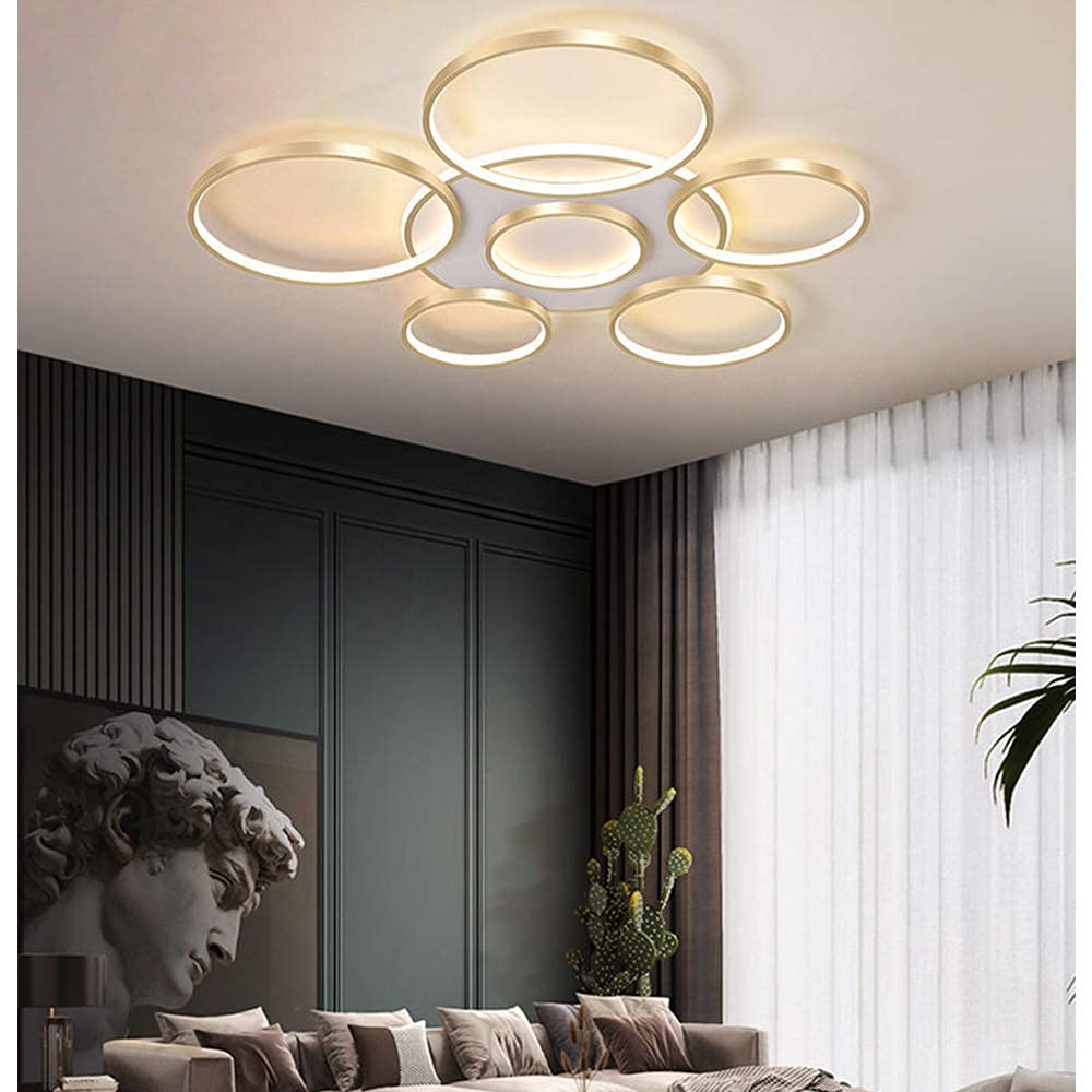 Plafoniera LED Soggiorno Moderna Semplicità 7 Anelli Lampadario Rotonda Con Telecomando Dimmerabile Acrilico Lampada Da Soffitto Alla Moda Sala Da Pranzo Camera Da Letto Ufficio Hall Lustre Oro