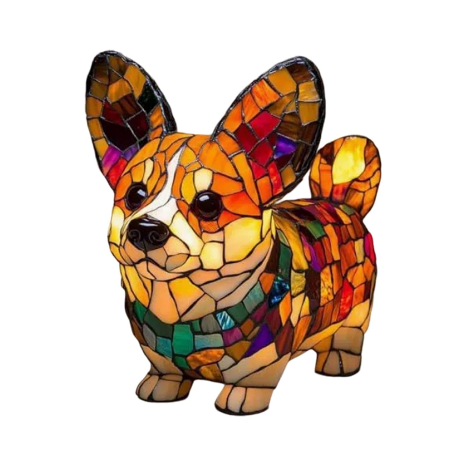 Stained Glass Lamp,Lamp Animal Vintage Stained Lamps,Animal Series Art LED Night Light Resin Tabletop Desk,Domestic Bedside Table Lamps Lights Lovers for Home Bedroom (Corgi)