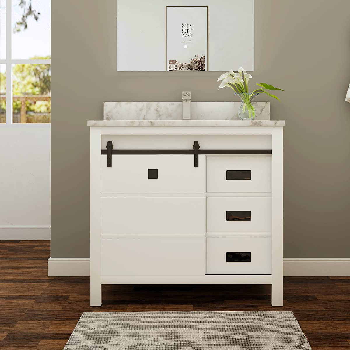 Sinber 36 Inch Rectangular Sink Bathroom Vanity with Carrara