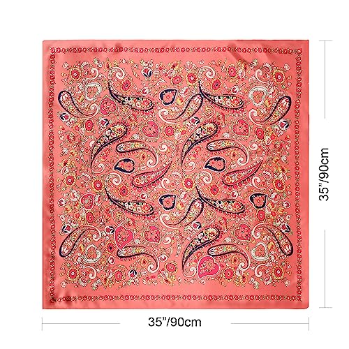 Image of DRESHOW 35 inch Large Square Satin Head Scarf - 4Pcs Silk Accessories Classic Patterned Squares Beach Bandanas for Women
