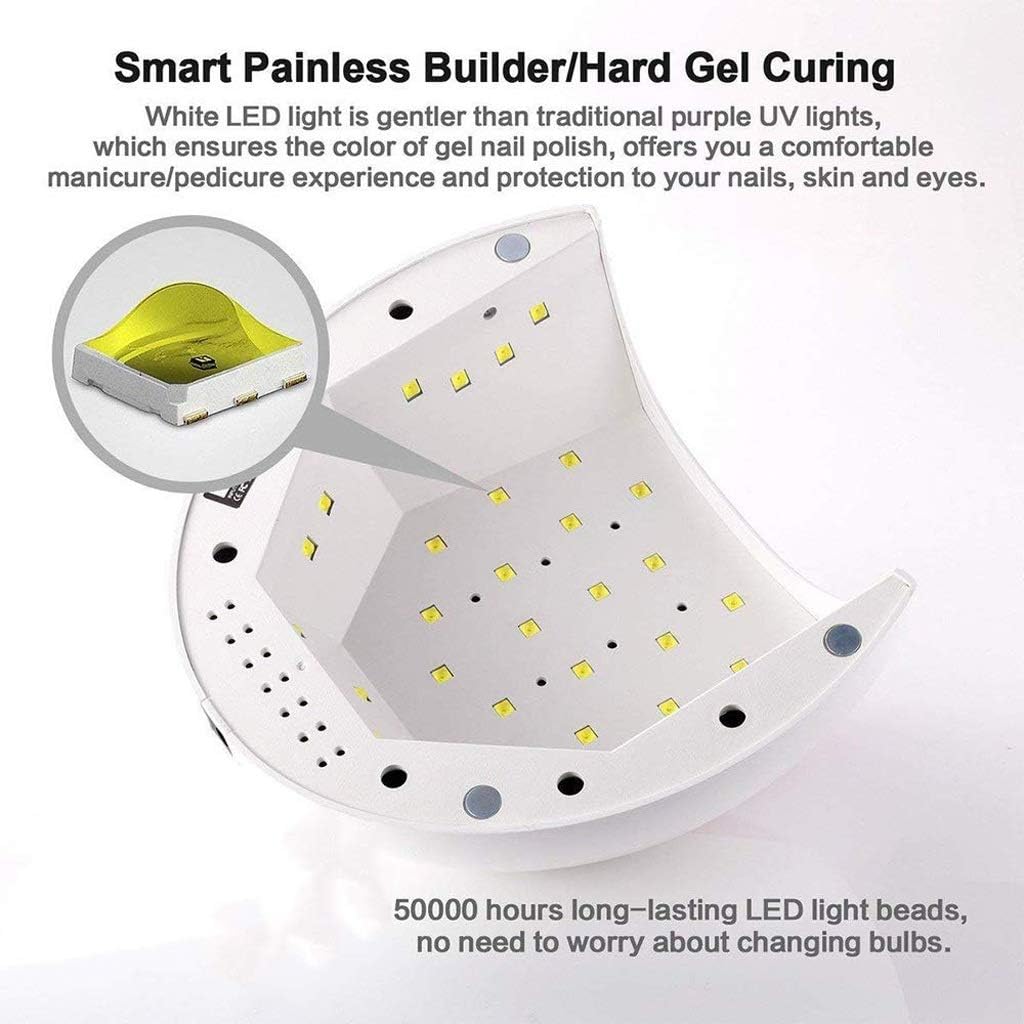 White Nail Light，Nail Curing Lamp Led Dryers for Gel and Regular Polish with 4 Timer Setting