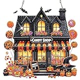 MISCER Halloween Diamond painting Hängende Ornament Kit, Süßwarenladen DIY Diamant Malerei Fensterbilder Anhänger, Diamant Kunst Anhänger Kit für Kinder Erwachsene Tür-oder Fenster Wand Deko