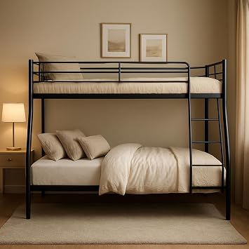 Reinforced Holt Triple Bunk Bed in Black – Heavy Duty Metal Frame, Universal Ladder, Safety Rails, Strong Adult & Children Sleeper (Holt Triple Bunk Bed with Trundle)