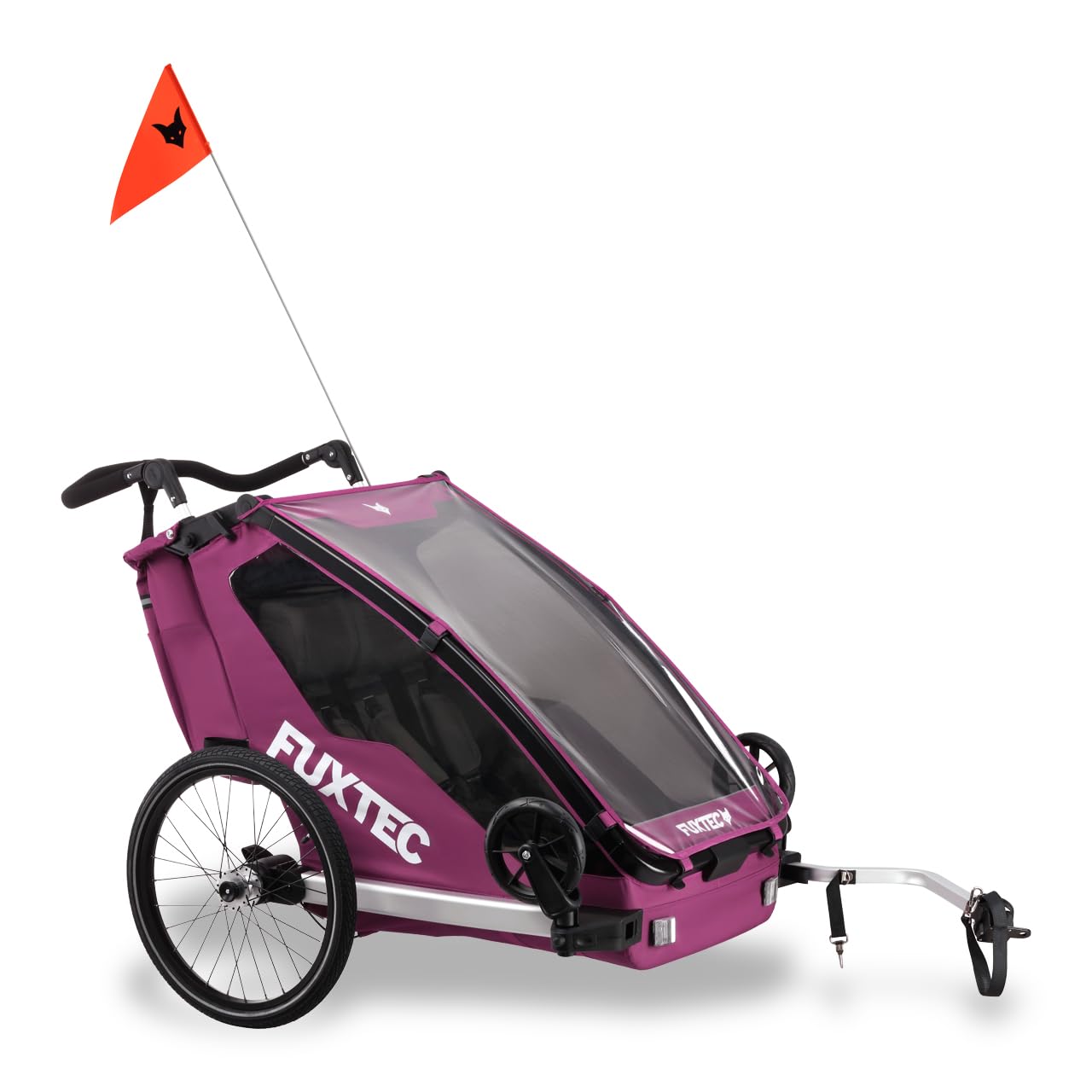 FUXTEC Remorque de vélo 2 en 1 avec vélo de jogging FX-FA1 avec remorque pour 2 enfants en aluminium – Remorque pliable pour enfant avec protection contre la pluie et le soleil