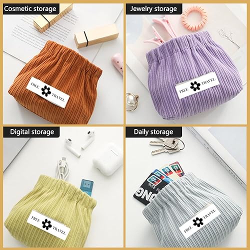 Miniatura 4 de Yuthsona Bolsa de almacenamiento elástica de pana, bolsa portátil de metralla, organizador de corbatas para el cabello, bolsa de maquillaje, mini