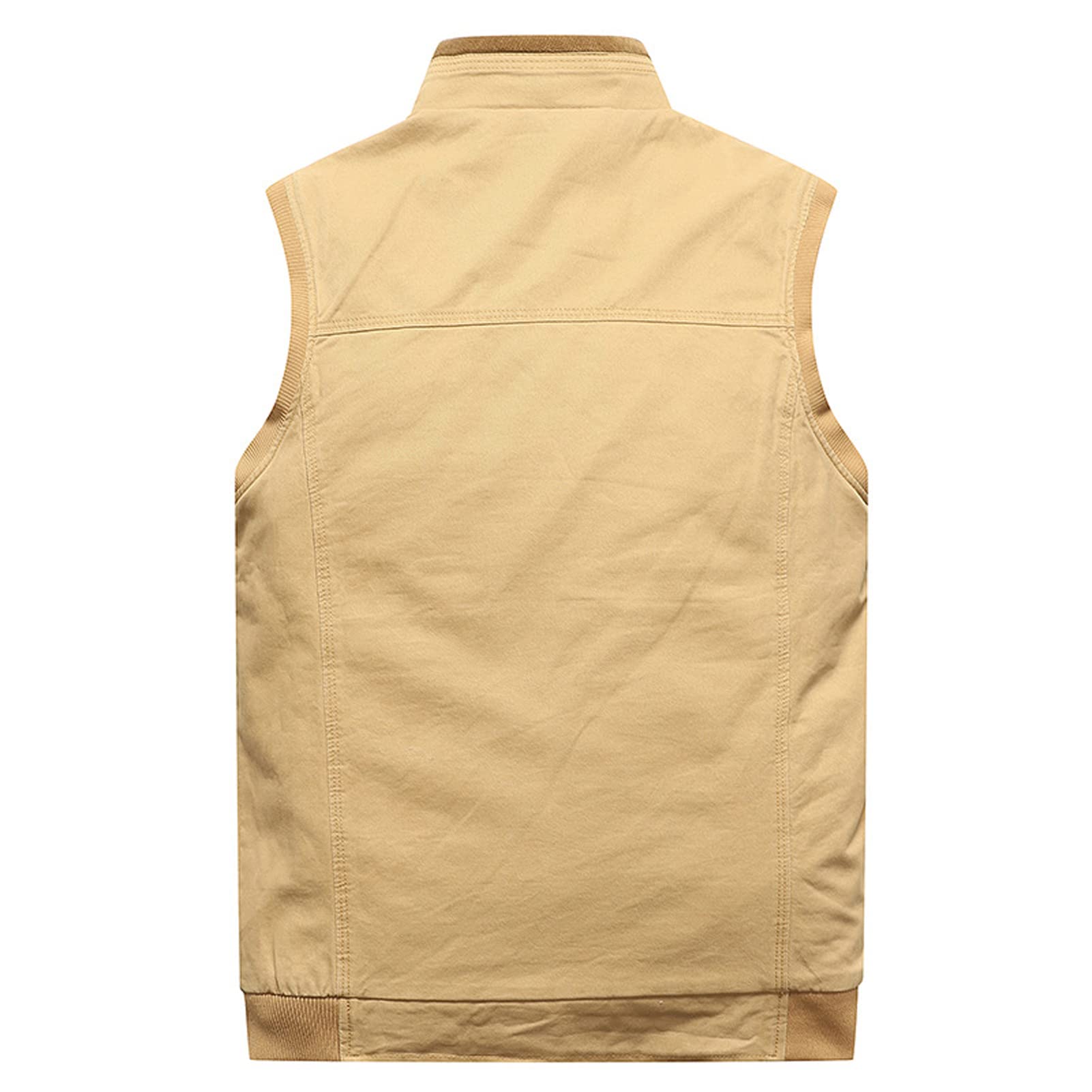 Hombre de algodón Fleece Grueso Gilet Chaleco Outwear Outwear Outdoor Casual Zip Up Pesca Chaleco cálido Hombre Chaqueta Multi Pocket Capa de Carga Light Khaki-XXL