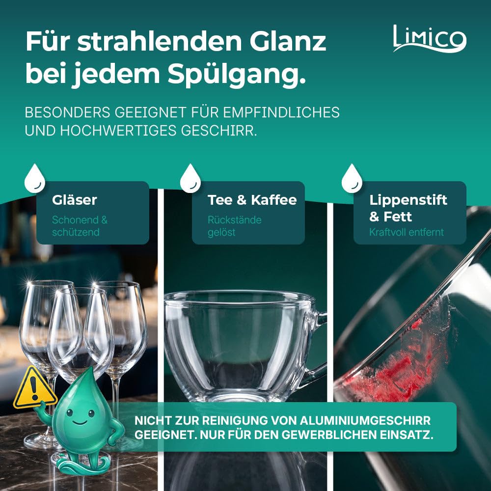 Gläserreiniger - 15 kg Geschirrspülmittel Sparpaket für gewerbliche Spülmaschinen - Gläserreiniger für Gastronomie, Kantinen, Hotel & Catering - ungetrübter Glanz für Ihre Gläser
