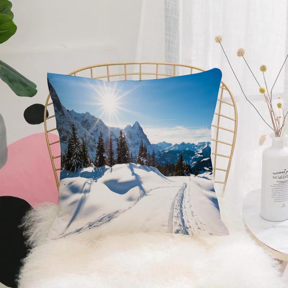 HYOSXW Cushion Cover,Throw Pillow Case Home Decorative for Living Room Bedroom Sofa Chair 16X16 Inch,Panoramic scenery above Grindelwald Switzerland in winter,Pillowcase 40X40cm