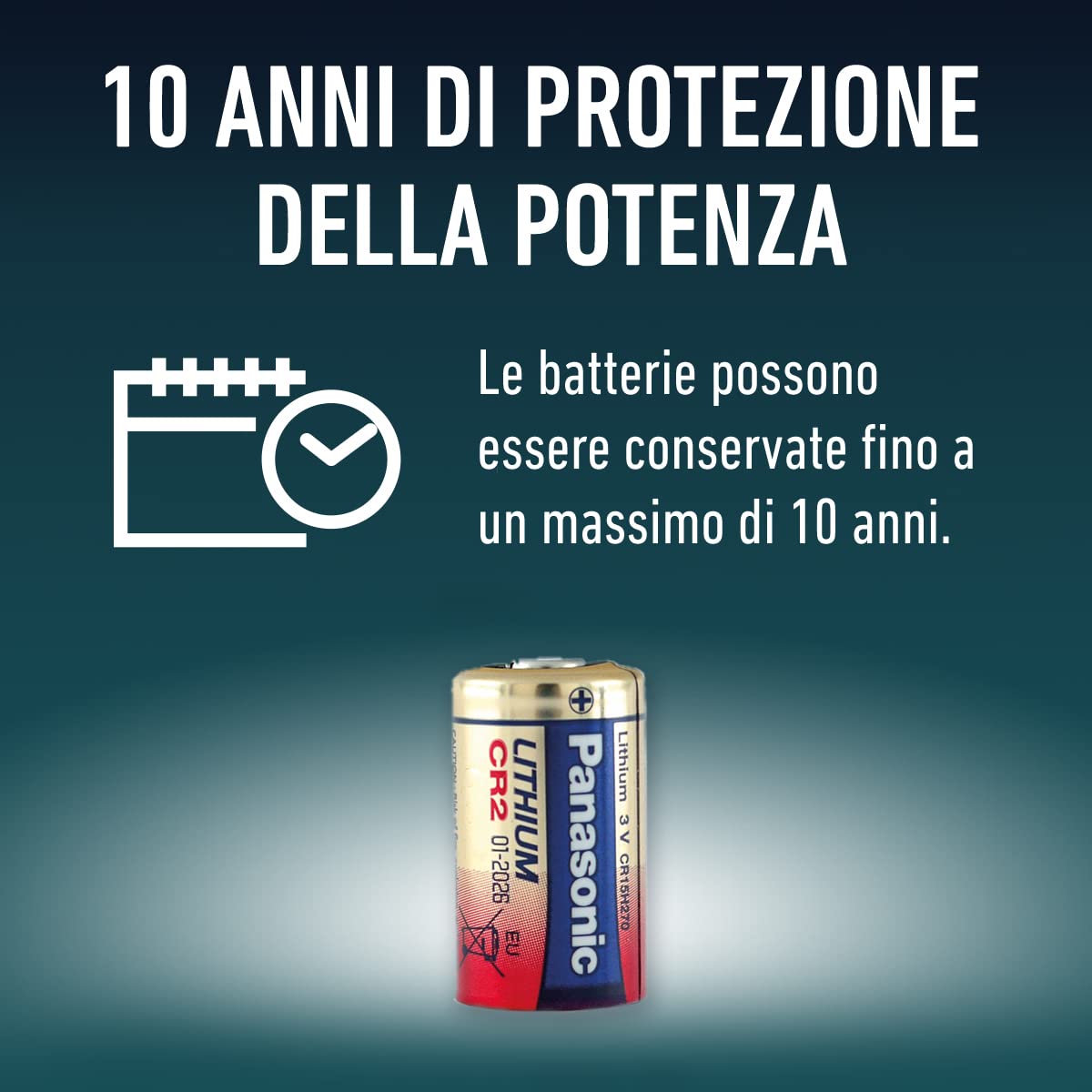 Panasonic CR2 batteria al litio cilindrica per dispositivi leggeri con elevato fabbisogno energetico come rilevatori di fumo, sistemi di allarme, proiettori, telecamere, 3V, 10 confezioni (20 pezzi)