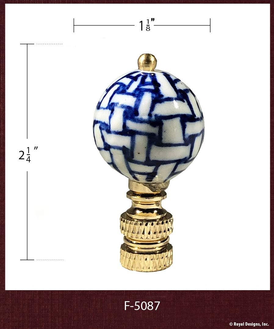 Royal Designs, Inc. Decorative Chinoiserie Blue and White Lamp Finials, Bamboo - 2 Pack