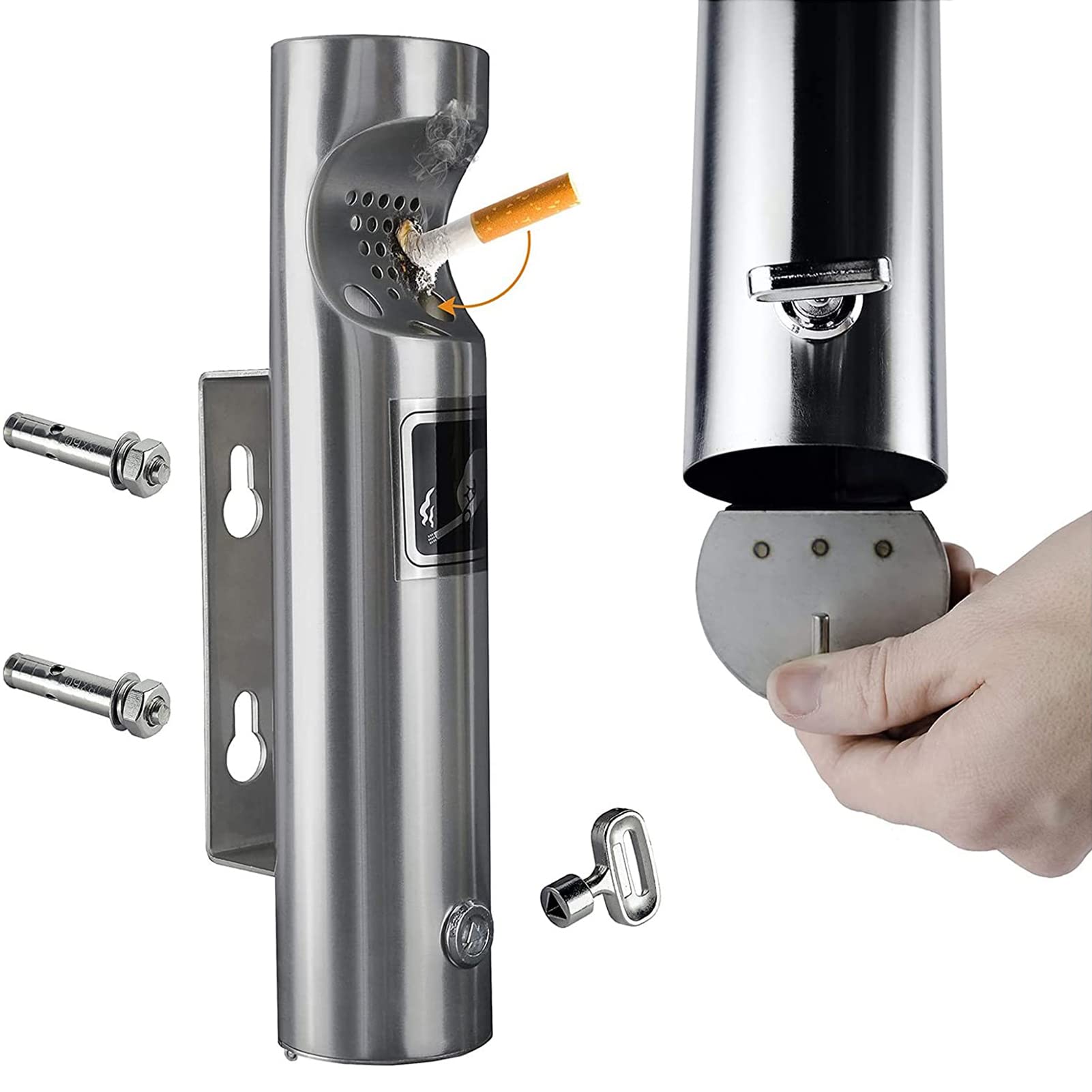 Wall Mounted Ashtray Outdoor Cigarette Butt Container Stainless Steel Cigarettes Ash Bin Lockable