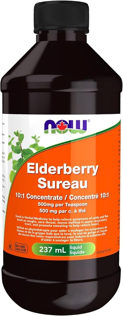 NOW Supplements, Elderberry Liquid 500 mg, 10:1 Concentrate, Free Radical Scavenger*, 237mL