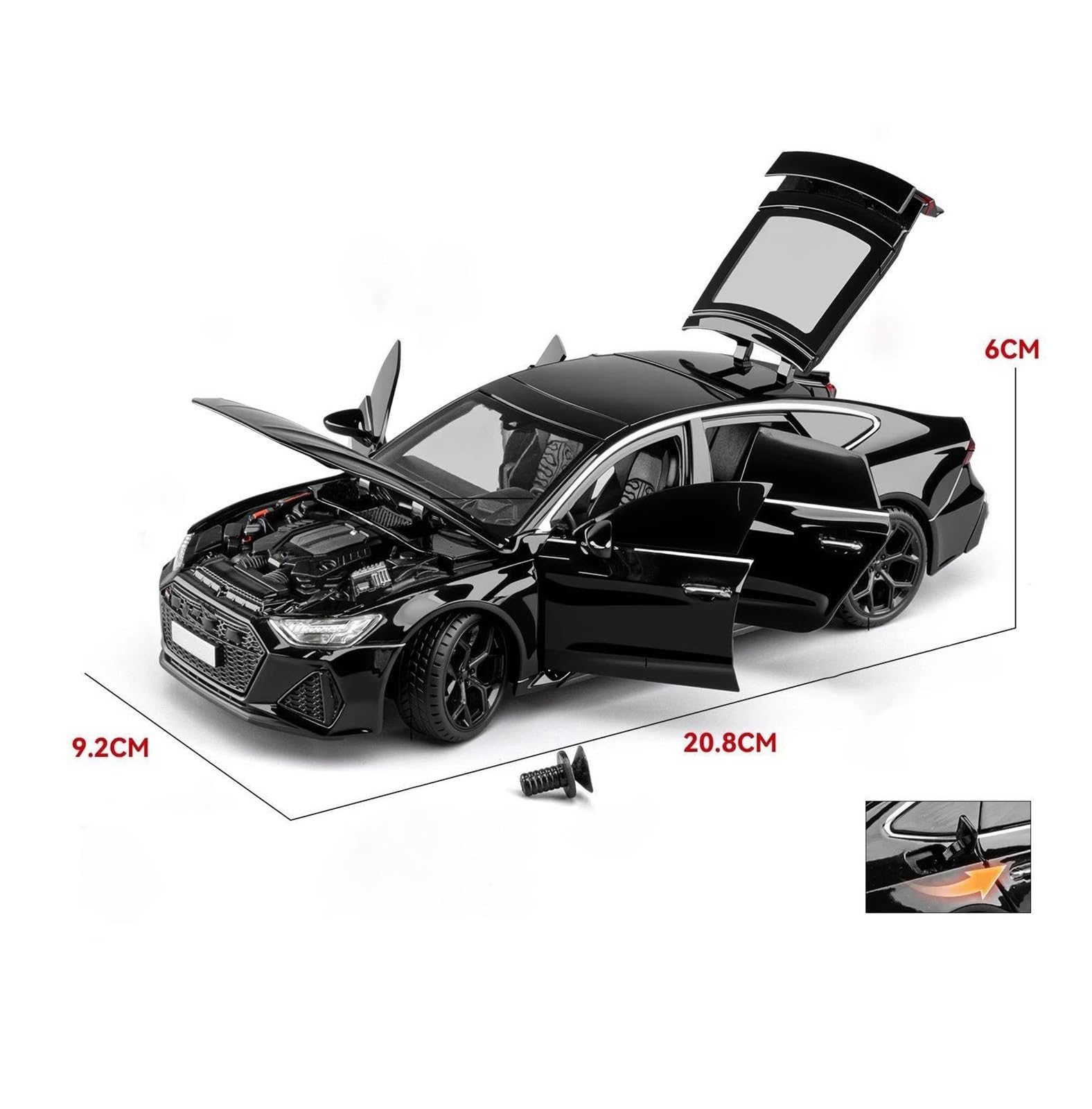 Per AUDI RS7 Modellino Auto Riproduzioni Scala | 1:24 Collezione Metallo Scala Modello(Nero)