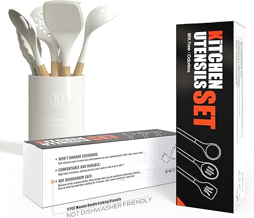 Miniatura 5 de oannao Silicone Cooking Utensils Set - 446°F Heat Resistant Silicone Kitchen Utensils for Cooking,Kitchen Utensil Spatula Set w Wooden Handles for