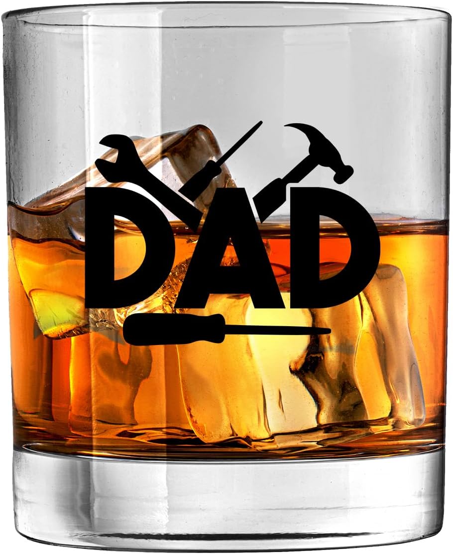 Mancheng-zi Dad Tools Whiskey Glasses 10 oz, Christmas Father's Day Birthday Gifts for Dad from Daughter Son, Father Gifts Drinking Rocks Glasses for Whisky Cocktail Scotch Bourbon Liquor