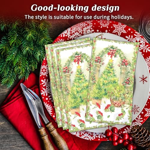 String pulling 200 Pcs Christmas tree patterned napkins, disposable guest table napkins, festive bathroom hand towels, holiday kitchen tabletop decorations for Christmas parties and everyday use — view 6
