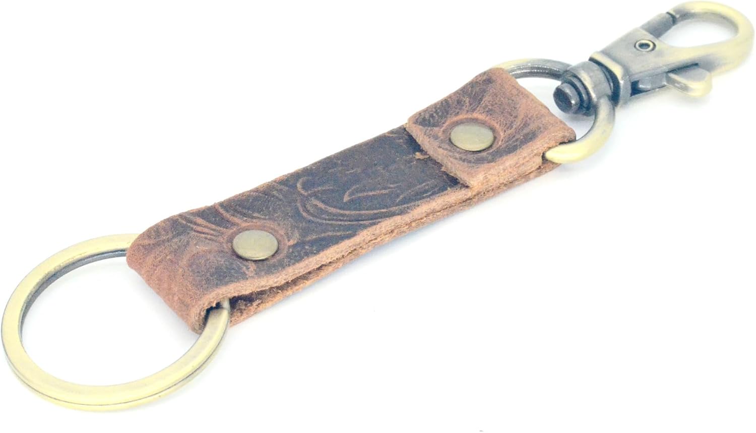 JJNUSA Genuine Leather Keychain Walnut Leather Key Holder Mens Belt Key Chain Ring Fob