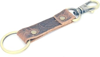 JJNUSA Genuine Leather Keychain Walnut Leather Key Holder Mens Belt Key Chain Ring Fob