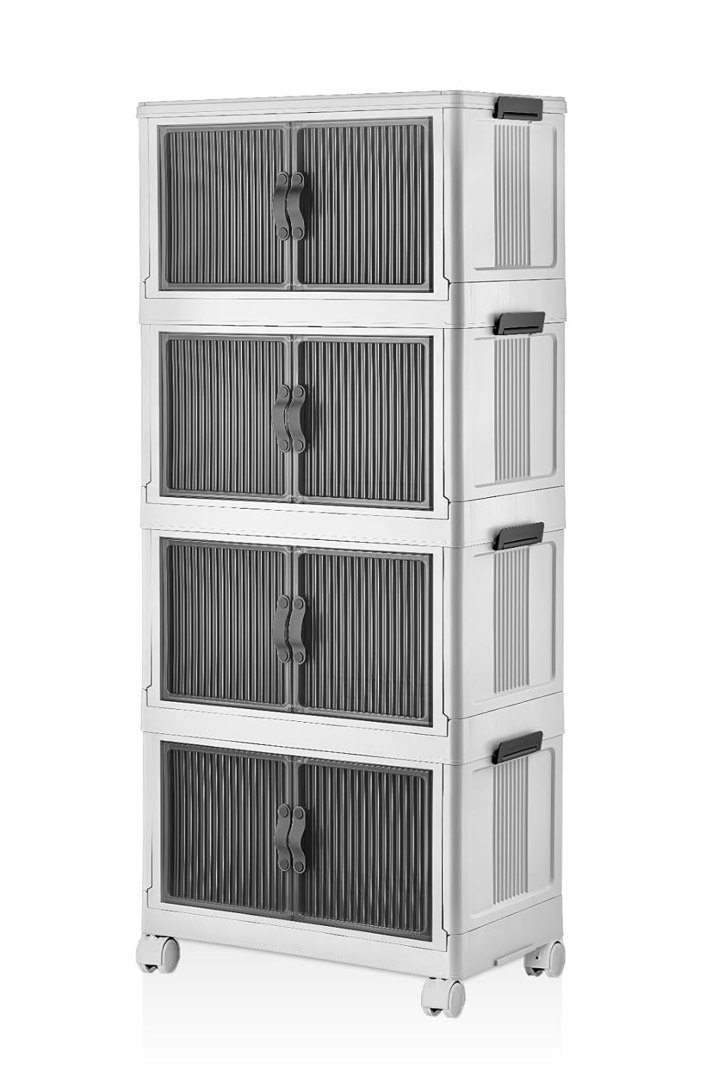 Deconox 4 Kat Portatif Organizer Tekerlekli Çok Amaçlı Katlanabilir Dolap, Kapaklı Düzenleyici Raf Mutfak, Banyo, Çocuk Odası, Garaj ve Ardiye için Toparlayıcı Ünite, Stop Tekerlekli (BEYAZ)