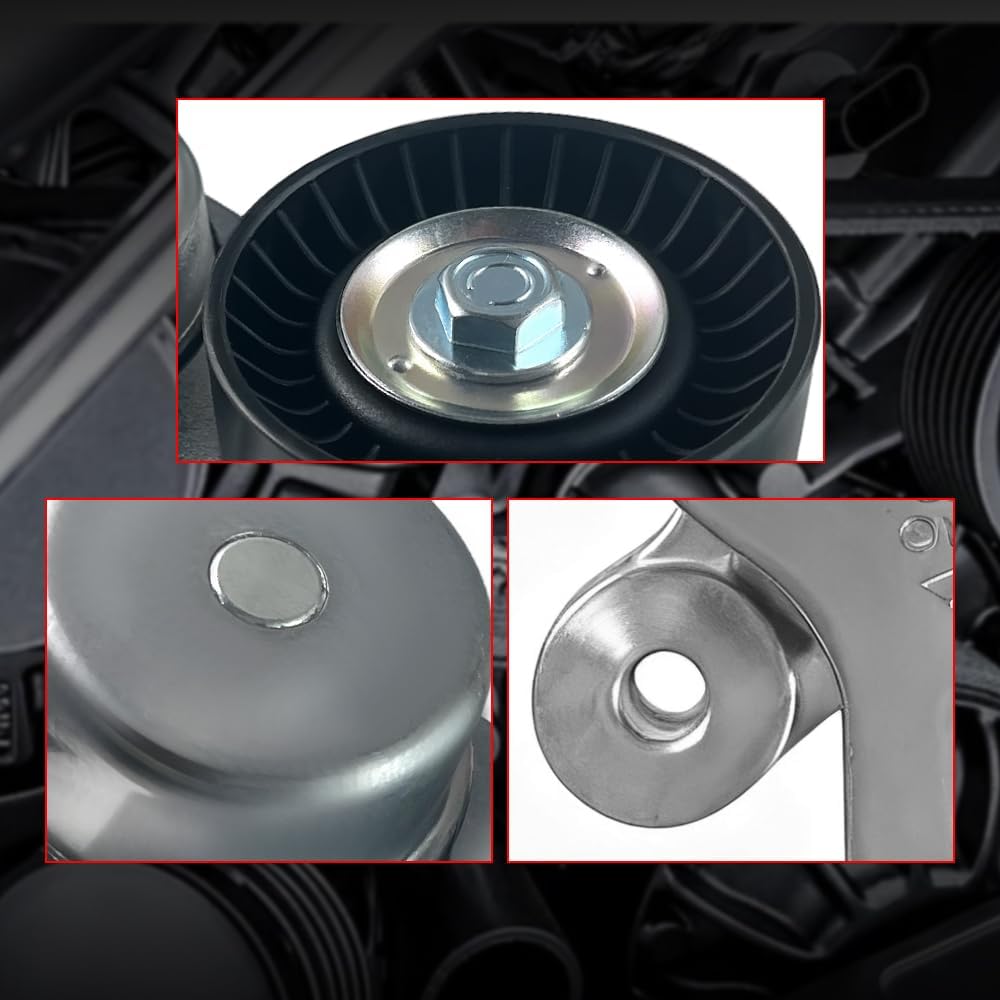 Serpentine Belt Tensioner with Pulley, Compatible with Ford Edge Explorer Flex Taurus X Lincoln MKS MKT MKX MKZ Mazda 6 3.5L 3.7L V6, Replaces BT4Z-6B209-B 8T4Z-6B209-A 7T4Z-6B209-AA