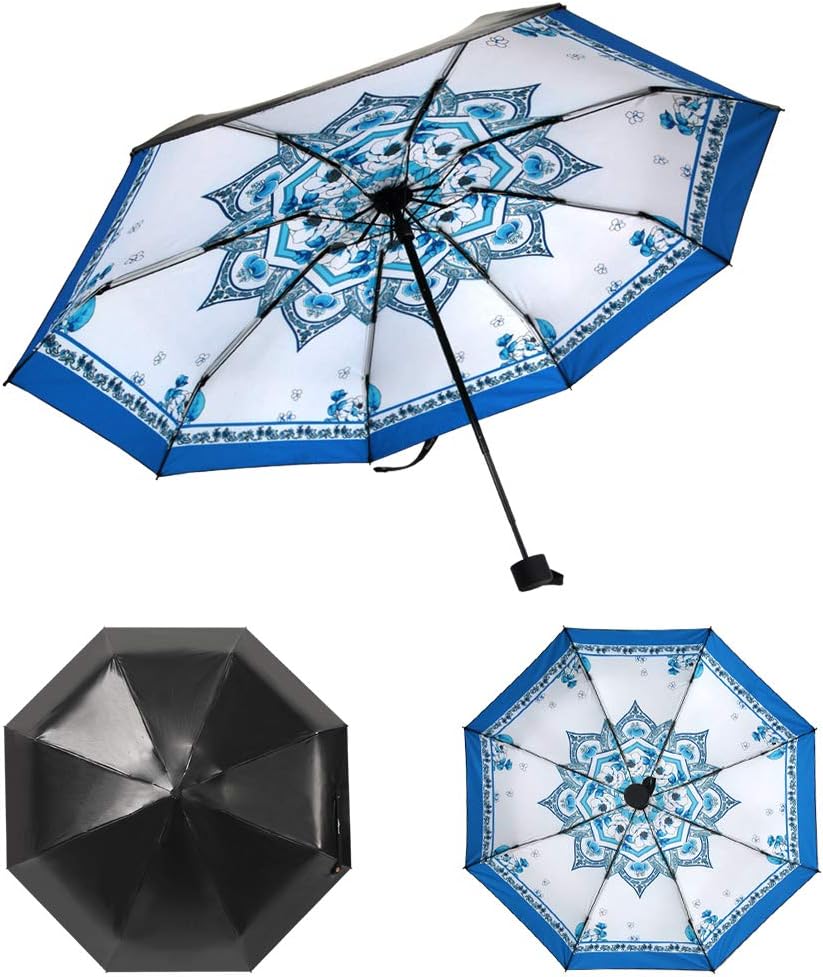 Prodigen Upgrade Travel Mini Umbrella Windproof UV Folding Compact Umbrella Portable Lightweight Sun & Rain Umbrellas for Women and Men -Porcelain
