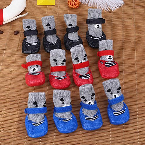 Dog Cat Boots Shoes Socks With Adjustable Waterproof Breathable And Anti-Slip Sole All Weather Protect Paws(Only For Tiny Dog) (L, Red) #TOP4