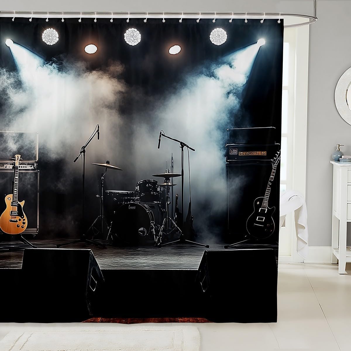 Erosebridal Retro Drum Kit Bathroom Accessories Pop Music Shower Curtain Musical Instrument Bathroom Curtain for Kids Adults 72" Wx72 L Rock Music Themed Shower Decor