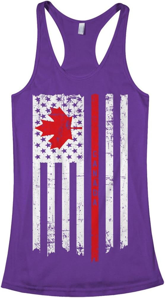 Threadrock Women's Canada USA Canadian American Flag Racerback Tank Top