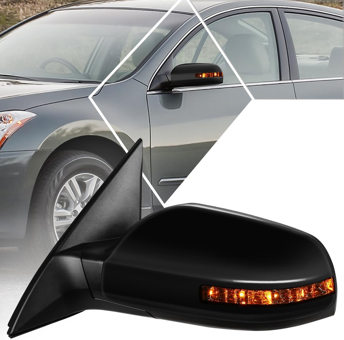 [Left/Driver Side] Factory Style Powered+Turn Signal Side Rear View Mirror Compatible with 07-12 Nissan Altima Sedan