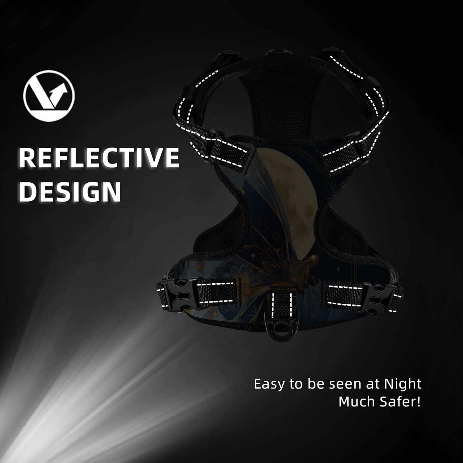 Dog Harness for X-Large Dogs with Leash No Pull 2 Leash Clips, Adjustable Soft Moon Golden Butterfly Dog Vest Set X-Large Size