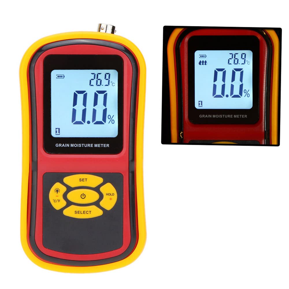 GM640 Medidor de Humedad de Grano Digital portátil Higrómetro con Pantalla LCD Sonda de medición para maíz Trigo Arroz Frijol Temperatura Humedad Probador