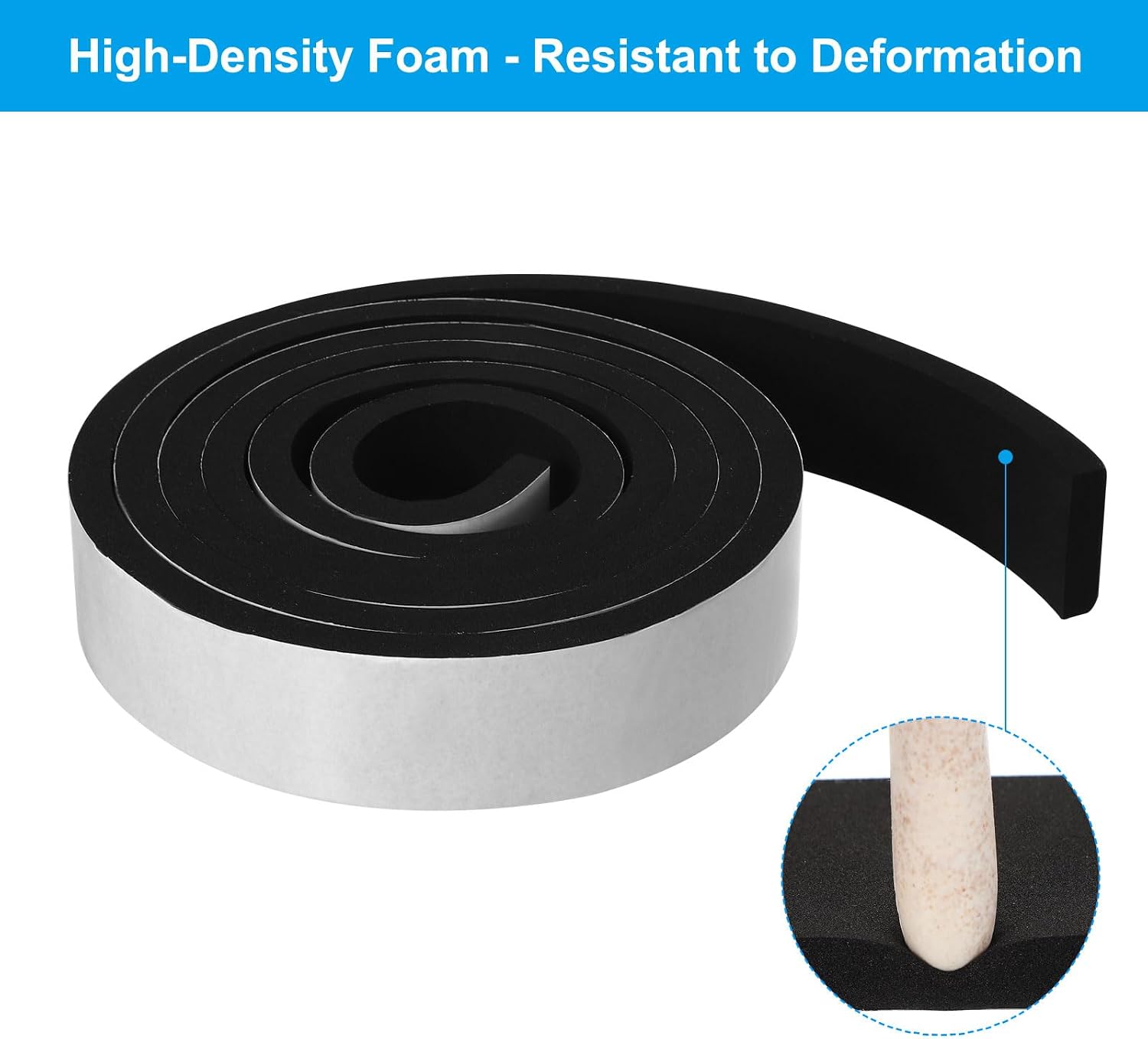 PATIKIL Weather Stripping Door Seal Strip, 1 Roll 2 Inch x 1/2 Inch x 10 Ft Self Adhesive Soundproof High Density Foam Tape Insulation for Door Window Air Conditioning, Black