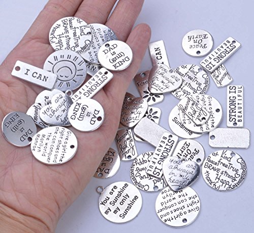 Bronagrand 40Pcs Mixed Inspiration Word Charms Engraved Pendants Bracelets Bead Charms For Craft And Jewelry Making 10 Styles #TOP3