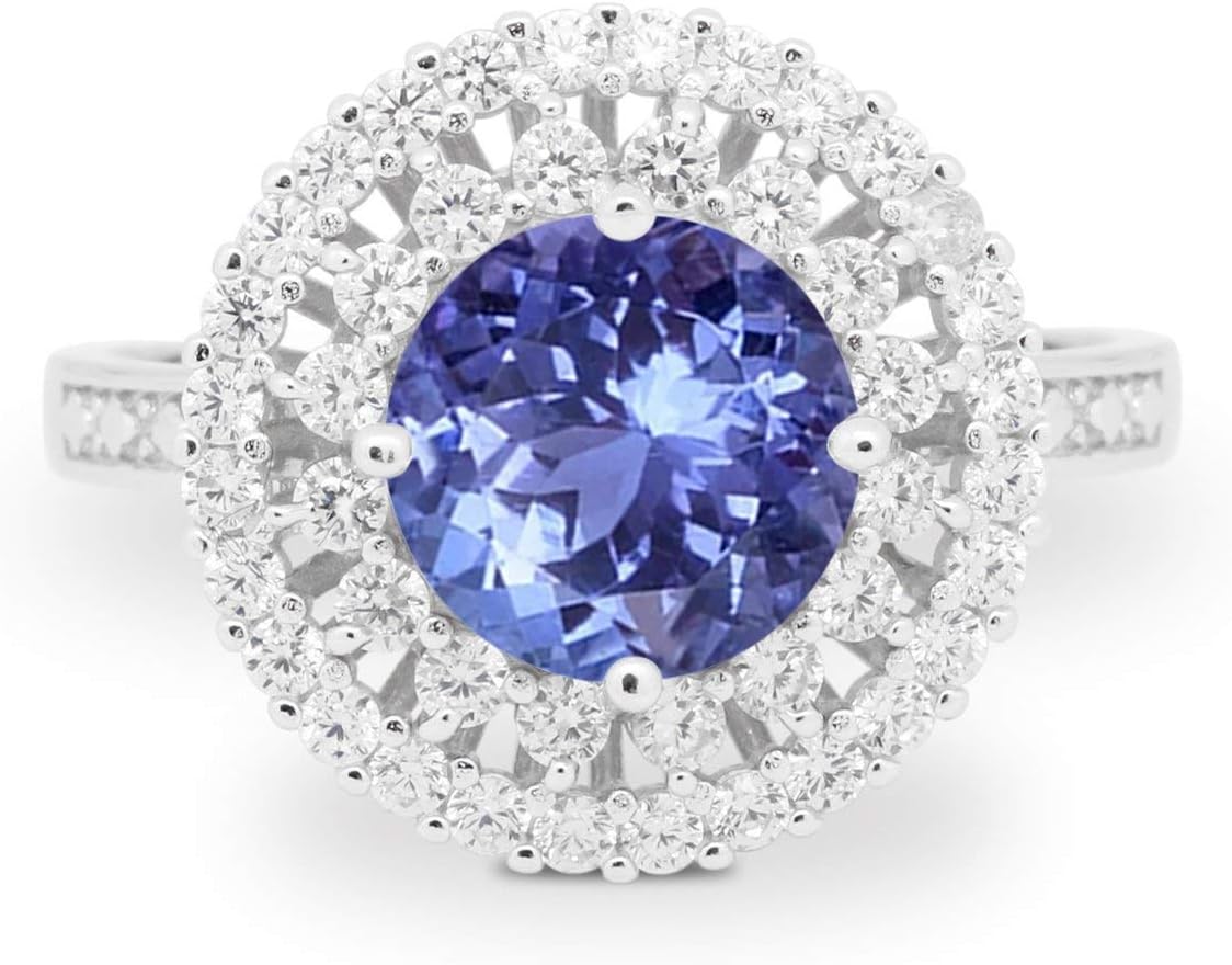 Blue Apple Co. Halo Cocktail Wedding Engagement Ring Round Cubic Zirconia 925 Sterling Silver