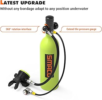 SMACO S400 Pro 1L Scuba Tank Mini Scuba Diving Tank—DOT Certified Tank with 15-20 Minutes Backup Scuba Tank Kit Diving Oxygen Underwater Breathing Device with Aluminum Hard Case