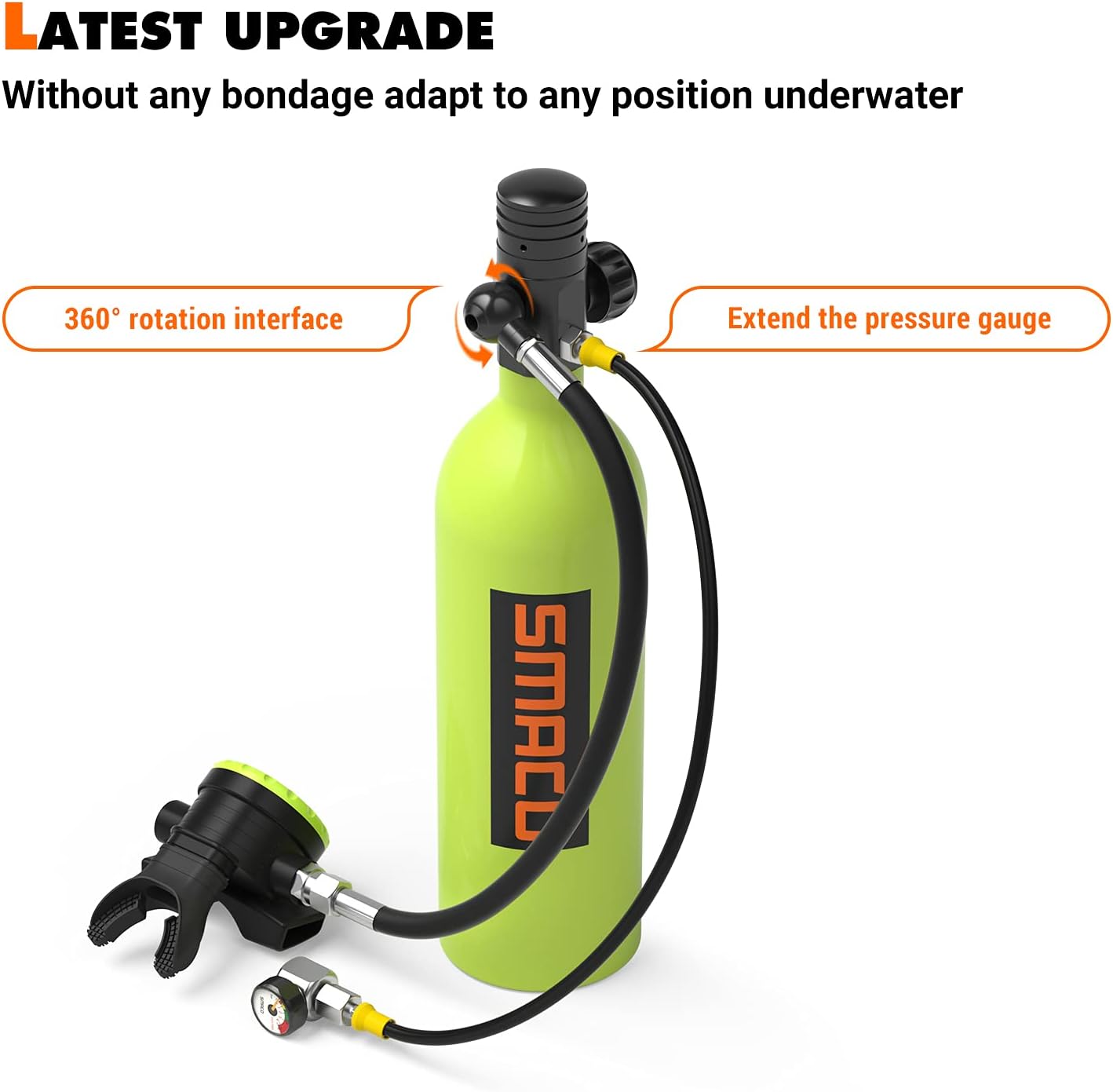 SMACO S400 Pro 1L Scuba Tank Mini Scuba Diving Tank—DOT Certified Tank with 15-20 Minutes Backup Scuba Tank Kit Diving Oxygen Underwater Breathing Device with Aluminum Hard Case
