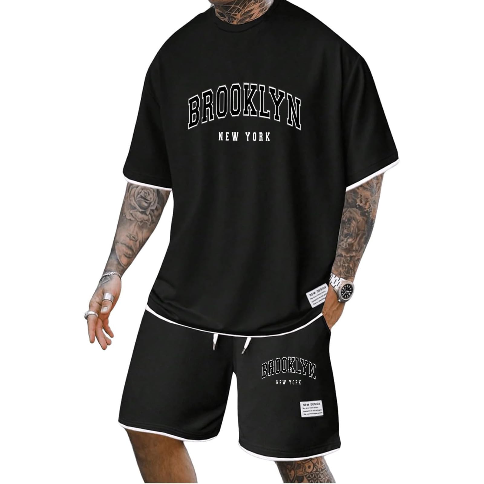 T-Shirt und Shorts Set Herren Baumwolle 2 Teiliges Sommer Outfit Trainingsanzug Kurzarm Casual Jogginganzug Freizeitanzug Y2K Tracksuit Zweiteiler Rundhal Sportanzug Shirts Kurze Hose Sportbekleidung