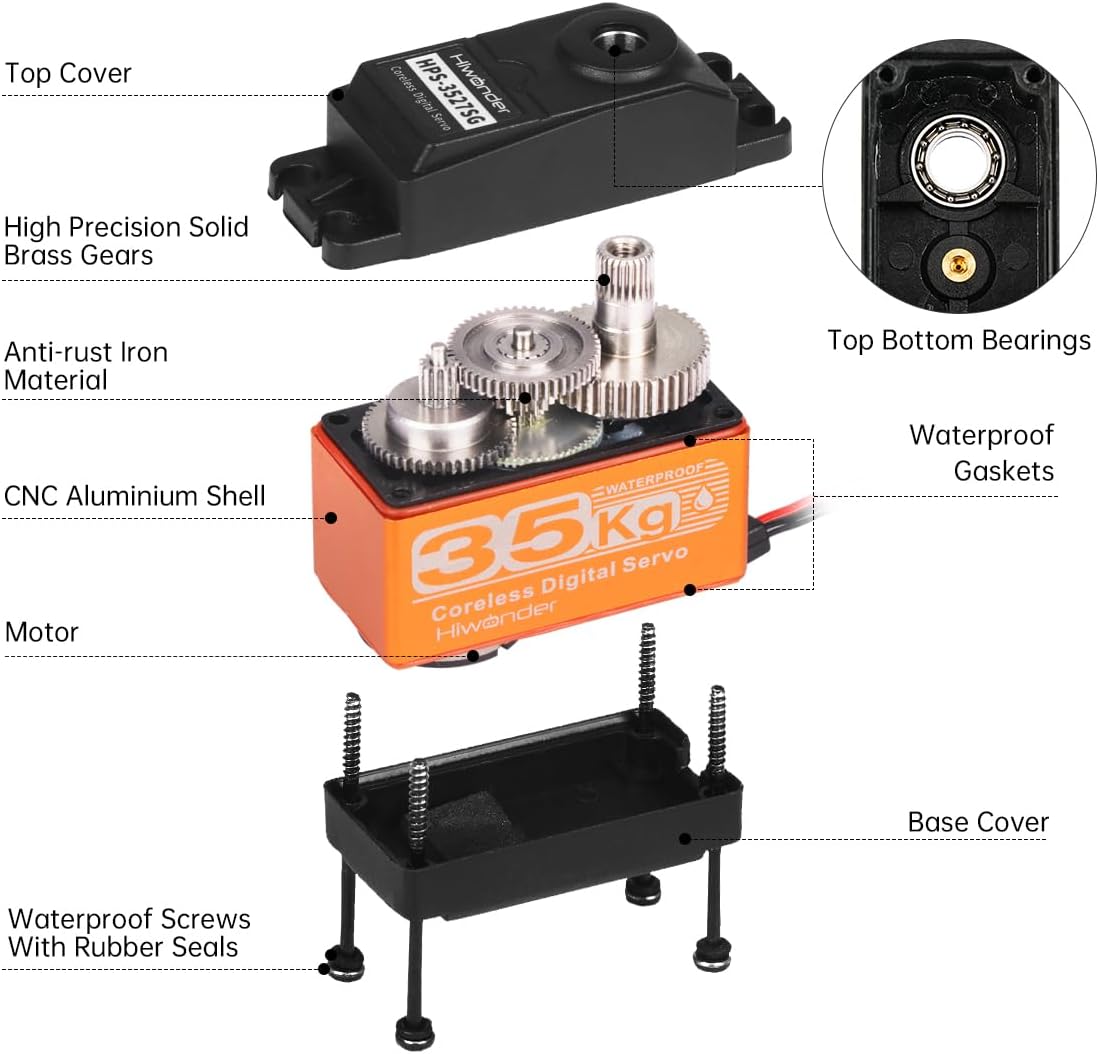 35KG Servo Motor High Torque Coreless Metal Gear Waterproof Digital and Stainless Steel Gear Servo Arduino Servo for Robotic DIY, RC Car, Control Angle 270°