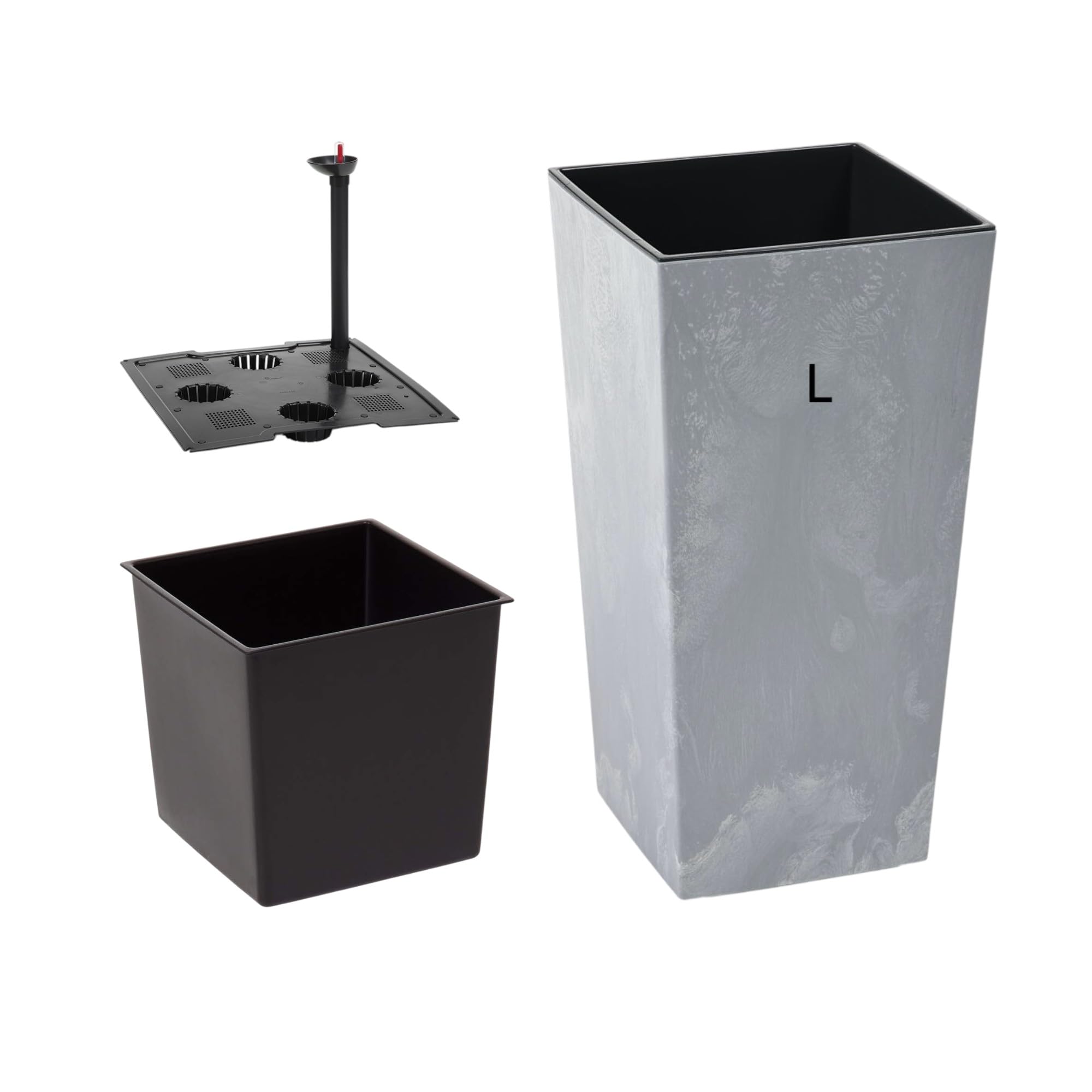 MELTOM Pot de fleurs carré 24 x 24 x 46,5 cm Gris béton avec système
