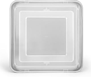 P&P CHEF Square Baking Cake Pan with Lid, Stainless Steel Lasagna Brownie Pan and Plastic Cover for Picnic Wedding Birthday, Healthy & Sturdy, Oven & Dishwasher Safe, (9.5 Inch, 2Pcs)