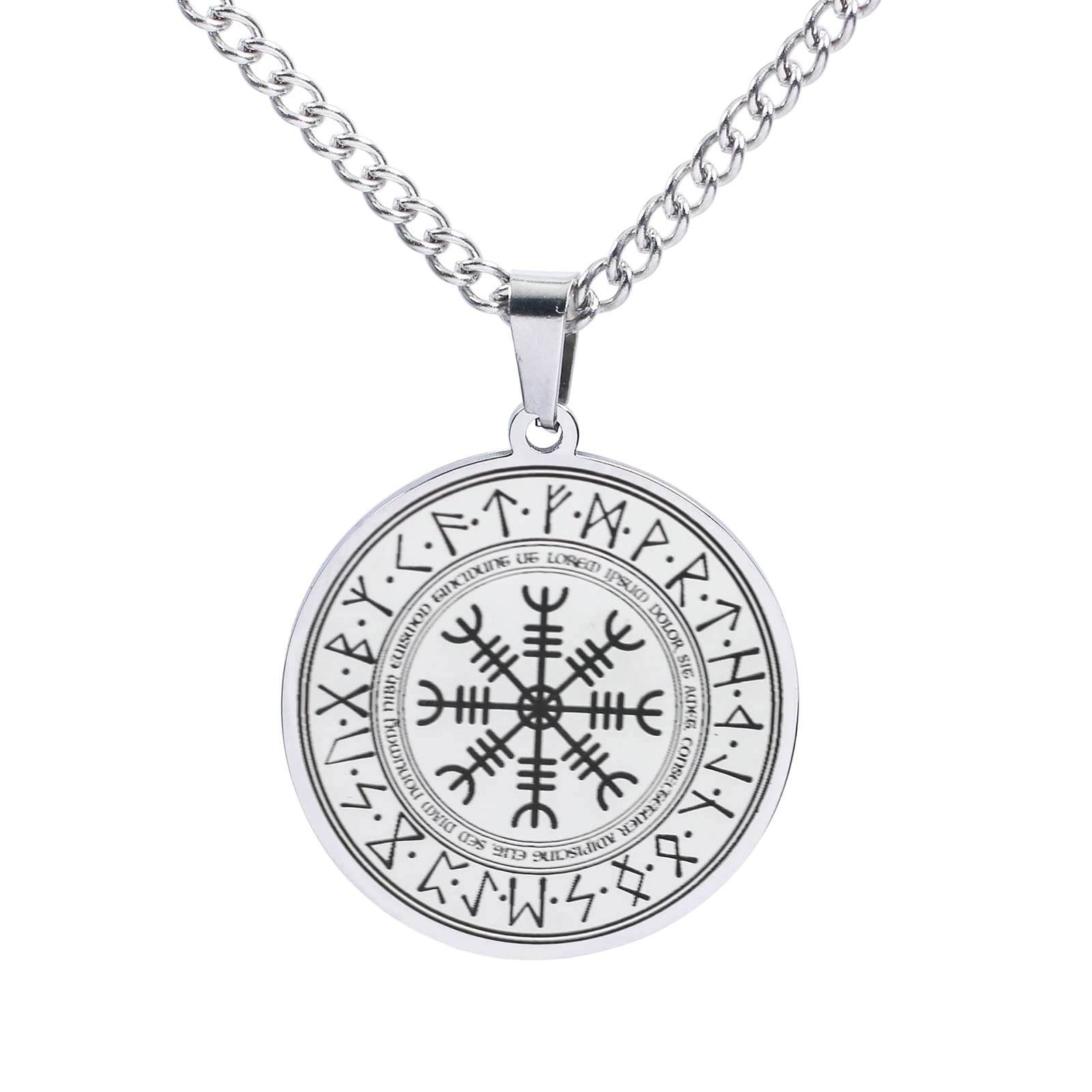 dgsuidfgs478Nordic Vegvisir Compass Norse Runes Viking Jewelry Runic Amulet- and Talisman- Stainless Steel Pendant Necklace for Men