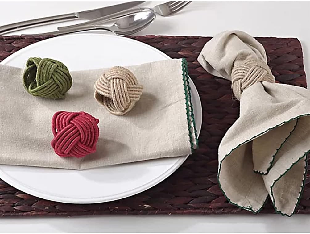 Fennco Styles Classic Braided Jute Napkin Rings, Set of 4 - Ivory Burlap Napkin Holders for Dining Table, Home, Banquets, Holidays, Family Gatherings and Special Events