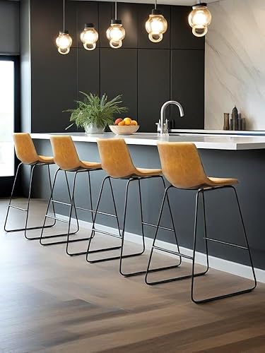 Miniatura 4 de YaFiti Juego de 2 taburetes de bar de 24 pulgadas, modernos taburetes de bar de altura de barra, taburetes de bar de cuero sintético con respaldo y