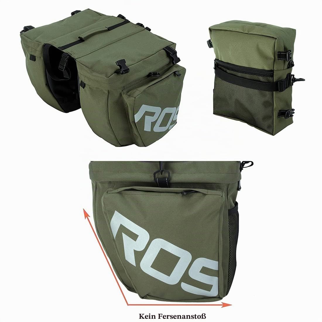 Fahrrad-Gepäckträgertasche, 3-in-1, 37 l, wasserdicht, Fahrradtasche für Rücksitz, Kofferraum, Satteltasche für Mountainbikes mit abnehmbarem Schultergurt und reflektierendem Schild