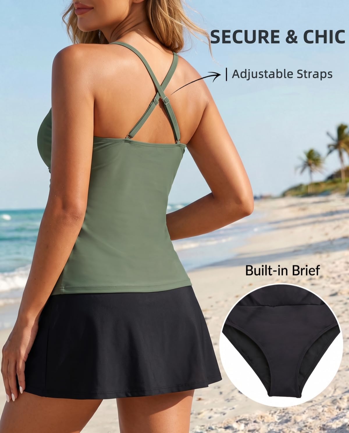Tankini Bathing Suits with Skirt Two Piece Tummy Control Twist Swimsuits thumbnail