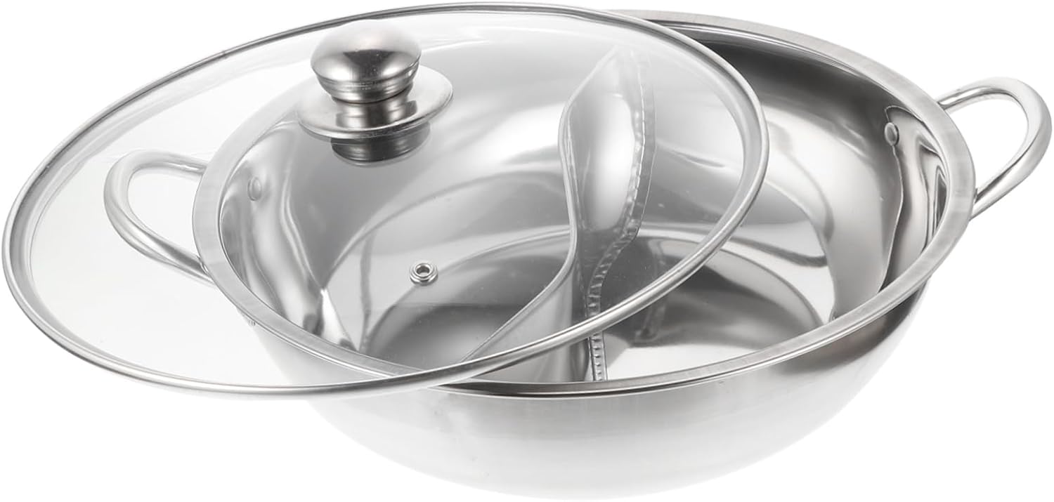 Mobestech Stainless Steel Divided Hot Pot for Hot Pot Cooking Thickened Split Pan Large and Small Sizes for Home and Restaurant Use