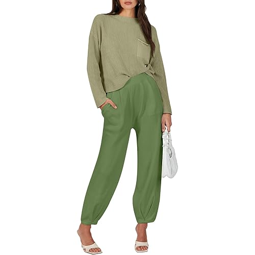 ANRABESS Women's Two Piece Outfits Long Sleeve Knit Top Fall Sweater Set Oversized Pants Tracksuit Lounge Sets
